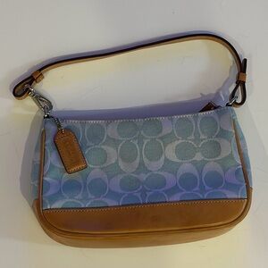 Coach Light Blue and Tan Shoulder Bag